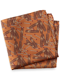 Cigar Motif Silk Pocket Square - Rust