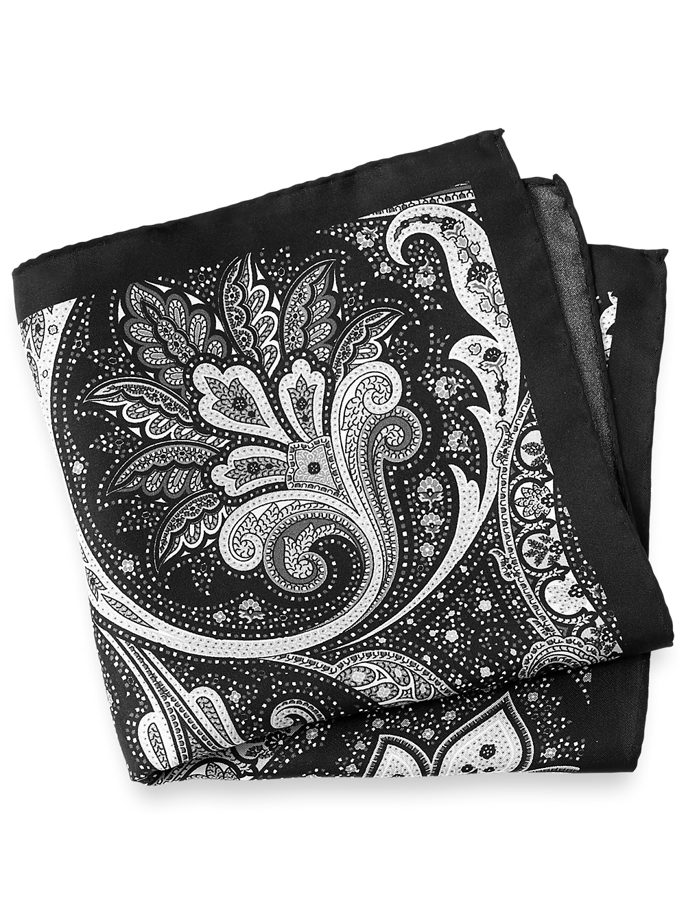 Product Image of Paisley Silk Pocket Square-Black