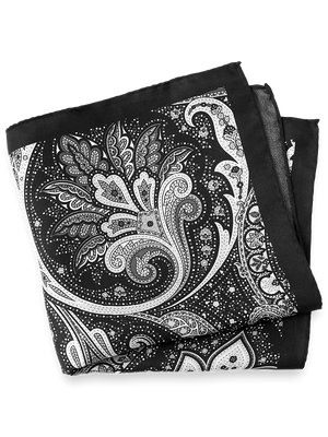 Paisley Silk Pocket Square - Black