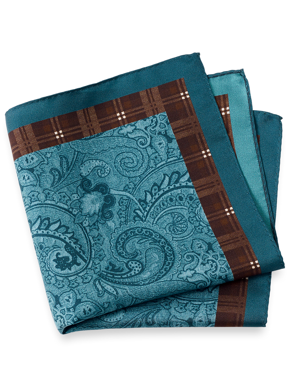 Product Image of Paisley Silk Pocket Square-Teal