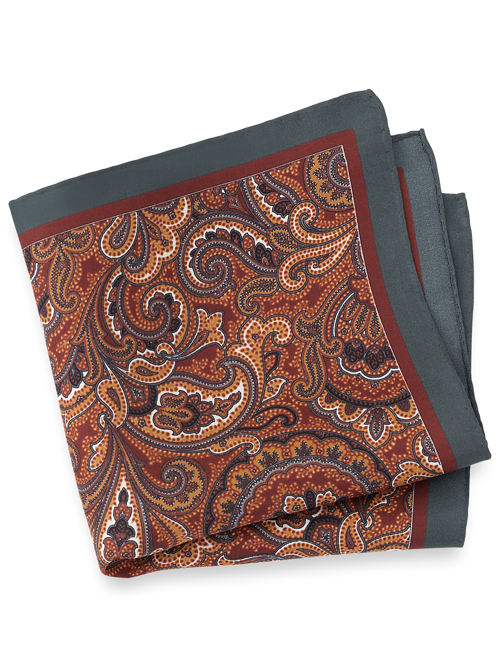 Product Image of Paisley Silk Pocket Square-Rust/Grey