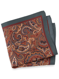 Paisley Silk Pocket Square - Rust/grey