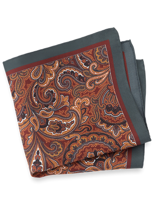 Paisley Silk Pocket Square - Rust/grey