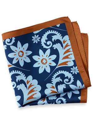 Floral Silk Pocket Square - Blue/rust