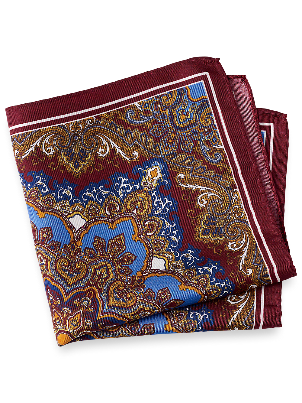 Product Image of Medallion Silk Pocket Square-Burgundy Multi