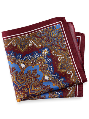 Medallion Silk Pocket Square - Burgundy Multi