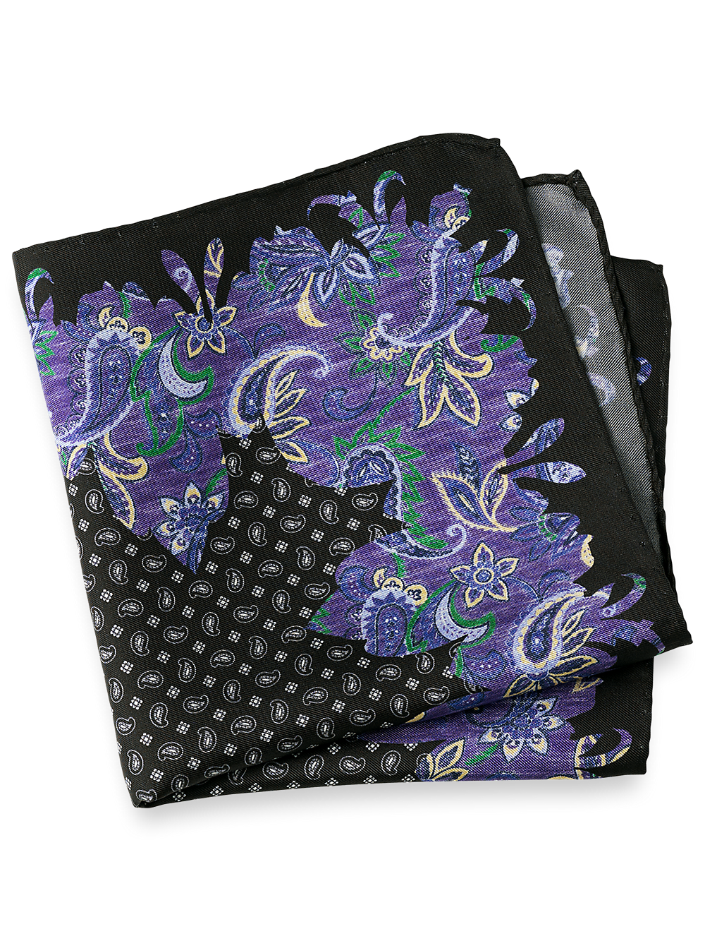 Product Image of Paisley Silk Pocket Square-Black/Purple