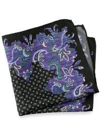 Paisley Silk Pocket Square - Black/purple