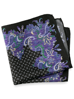 Paisley Silk Pocket Square - Black/purple