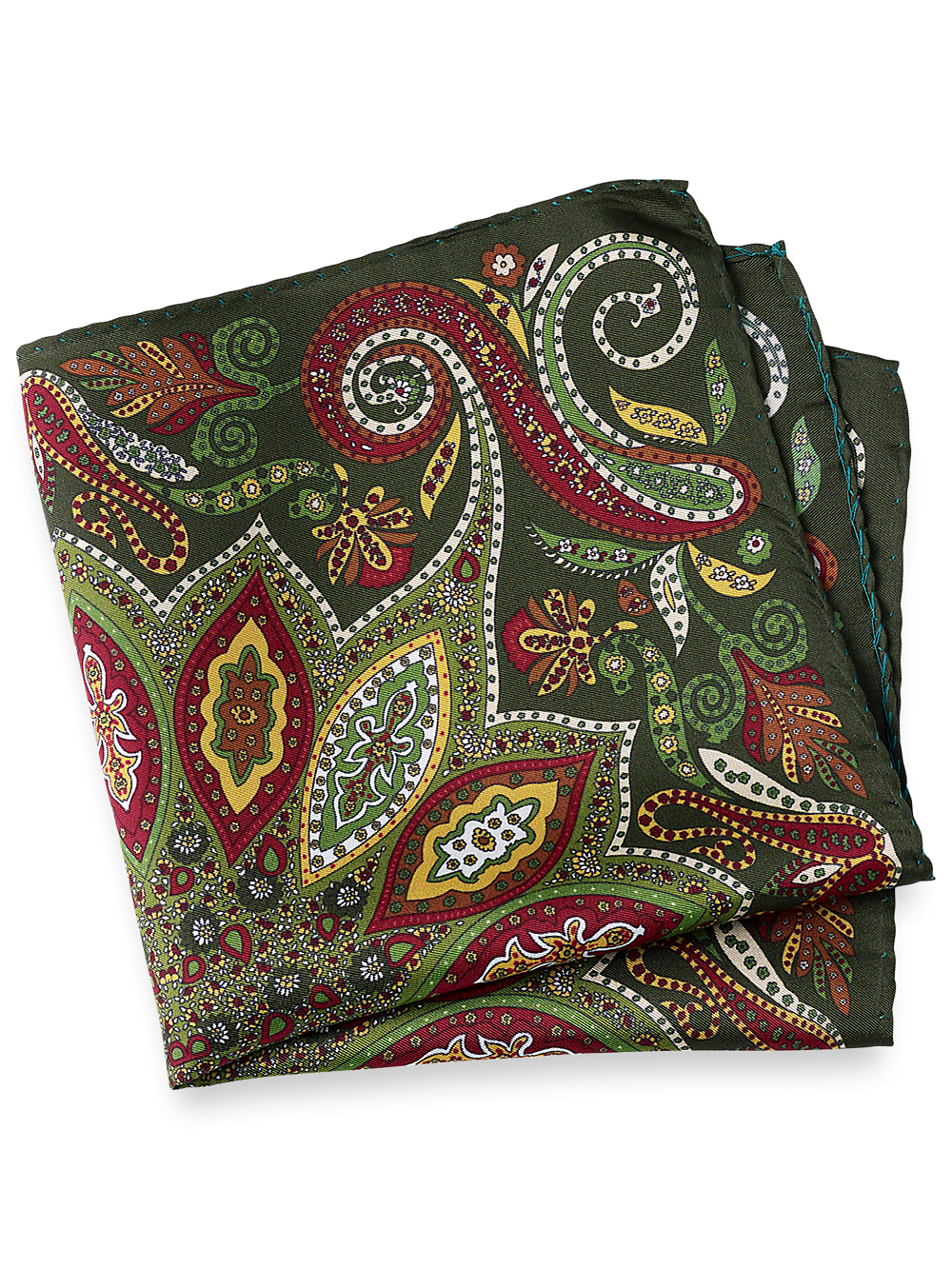 Product Image of Paisley Silk Pocket Square-Green Multi