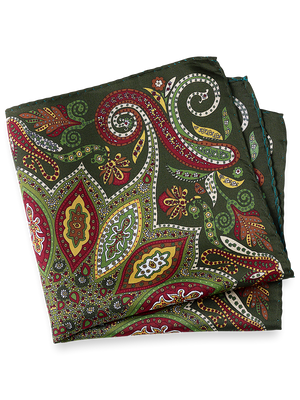 Paisley Silk Pocket Square - Green Multi