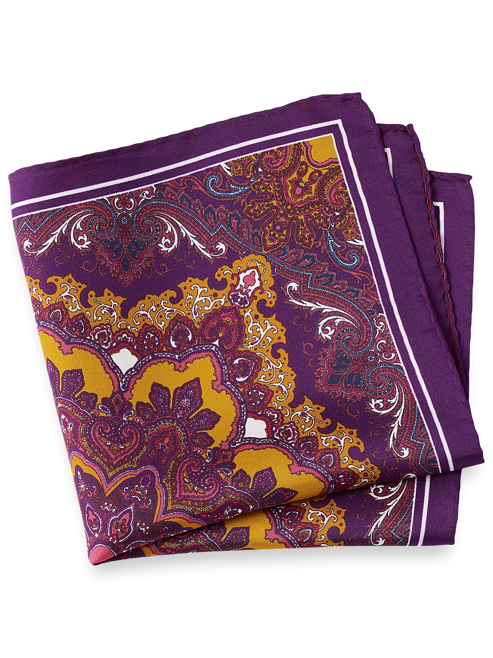 Product Image of Medallion Silk Pocket Square-Purple Multi