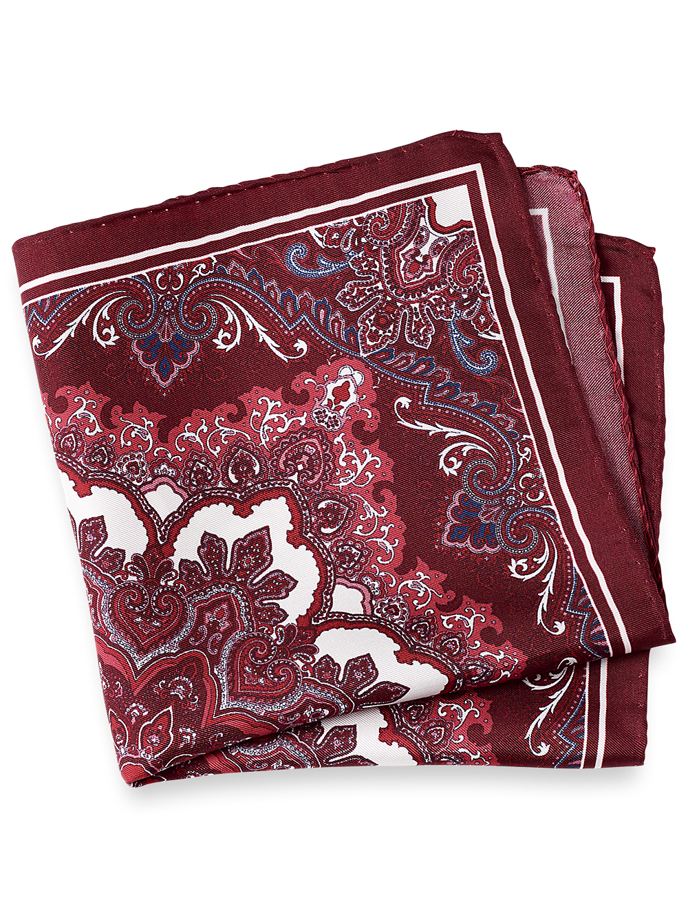 Product Image of Medallion Silk Pocket Square-Burgundy