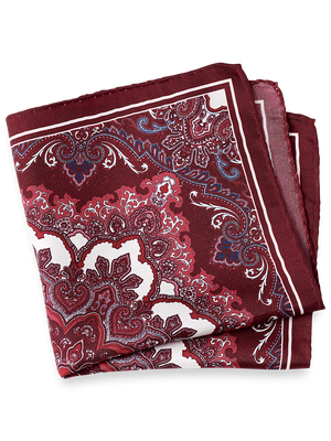 Medallion Silk Pocket Square - Burgundy