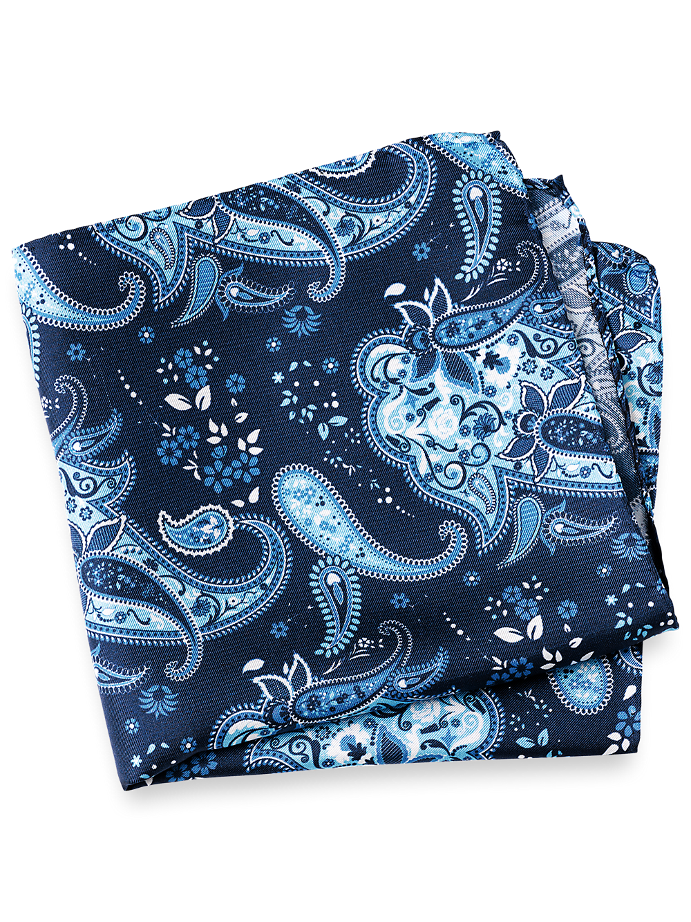 Product Image of Paisley Silk Pocket Square-Blue