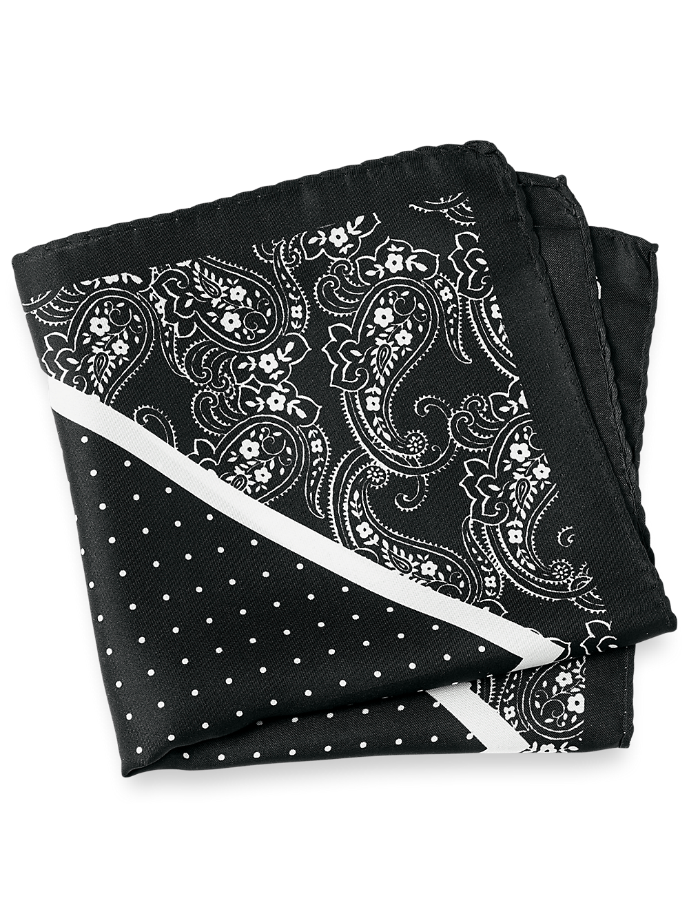 Product Image of Paisley Silk Pocket Square-Black