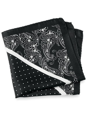 Paisley Silk Pocket Square - Black