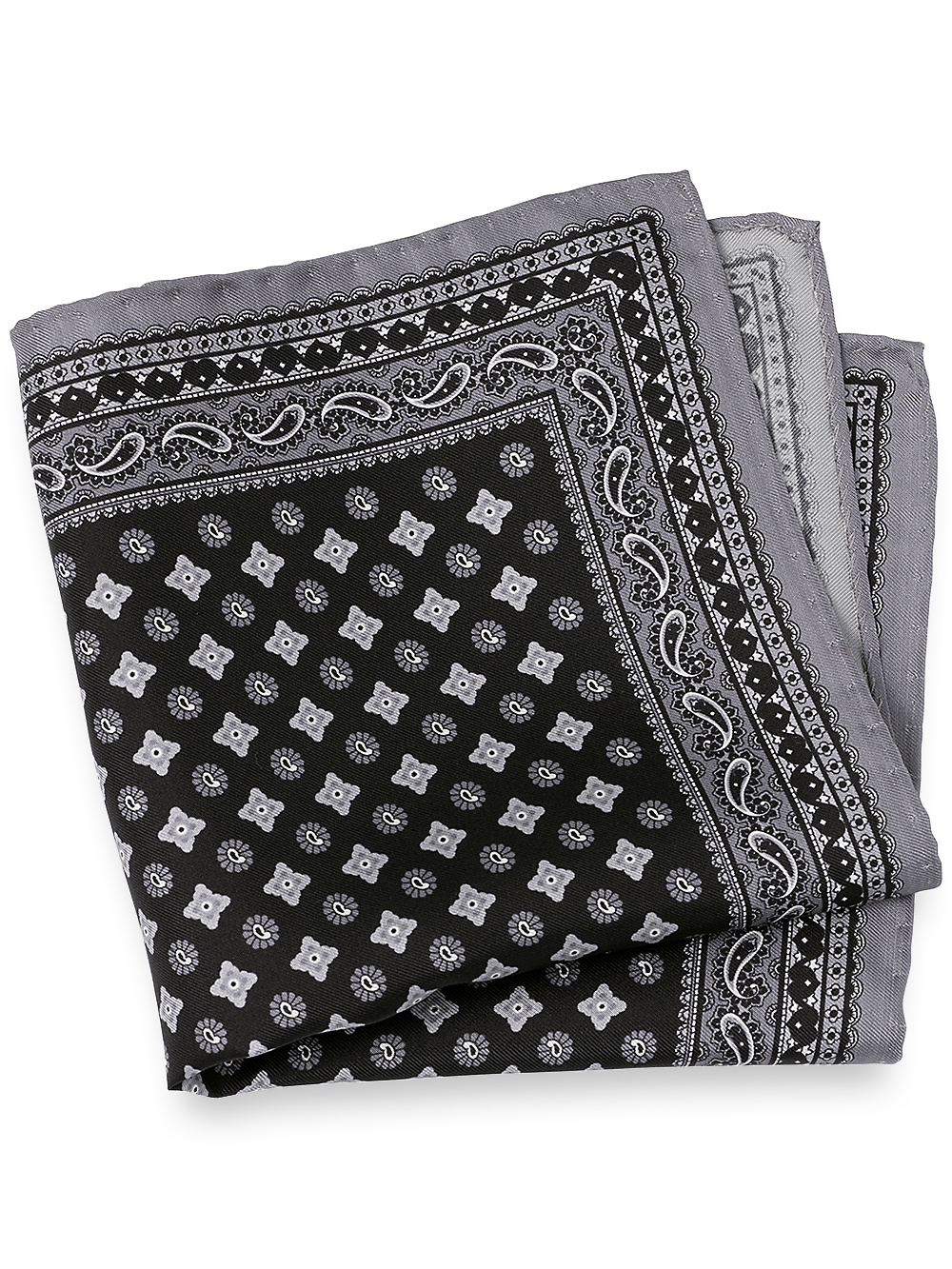 Product Image of Medallion Silk Pocket Square-Black