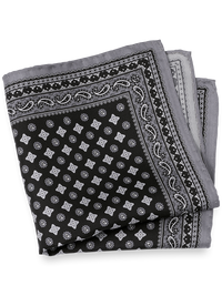 Medallion Silk Pocket Square - Black