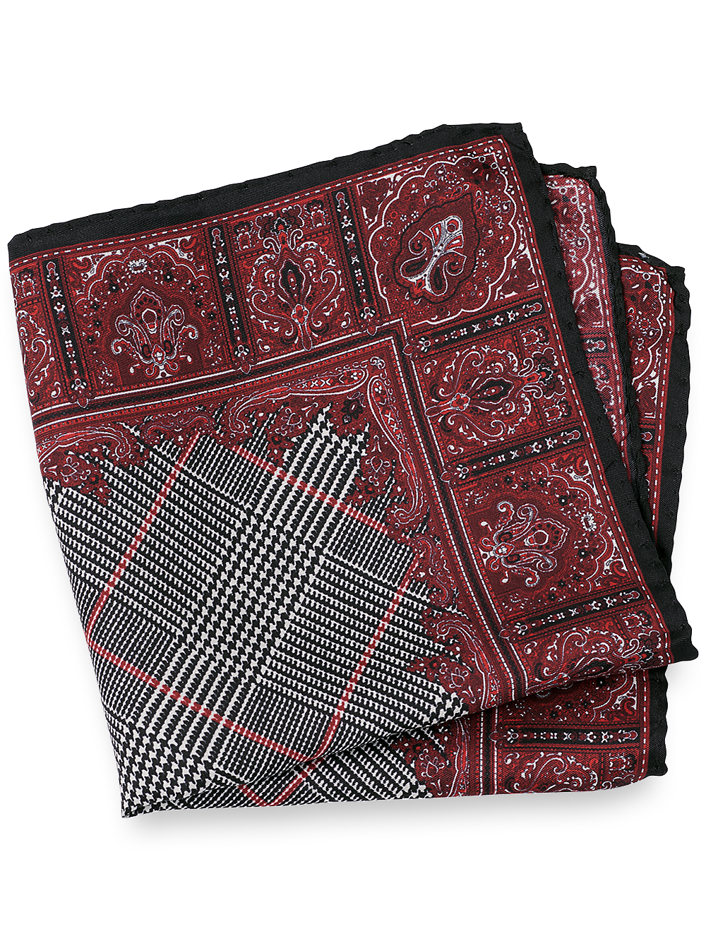 Product Image of Medallion Silk Pocket Square-Red/Black