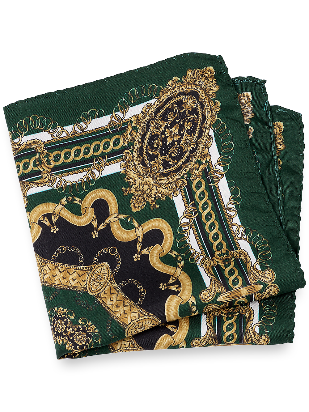 Product Image of Medallion Silk Pocket Square-Green Multi