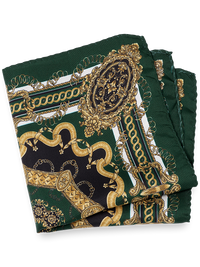 Medallion Silk Pocket Square - Green Multi