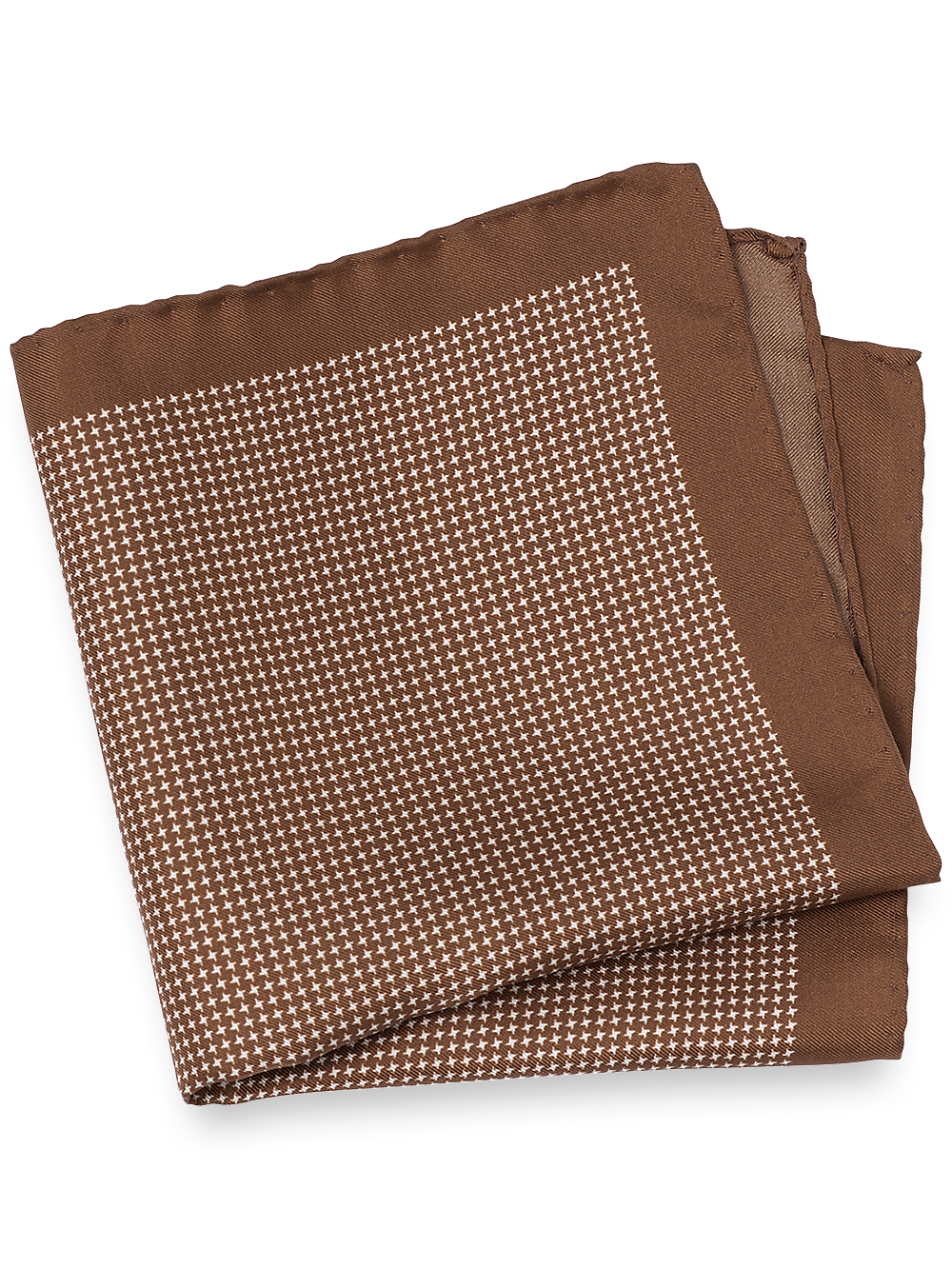 Product Image of Houndstooth Silk Pocket Square-Brown