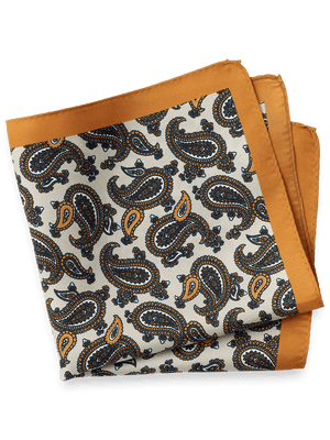 Paisley Silk Pocket Square - Tan Multi