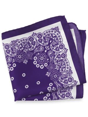 Floral Silk Pocket Square - Purple