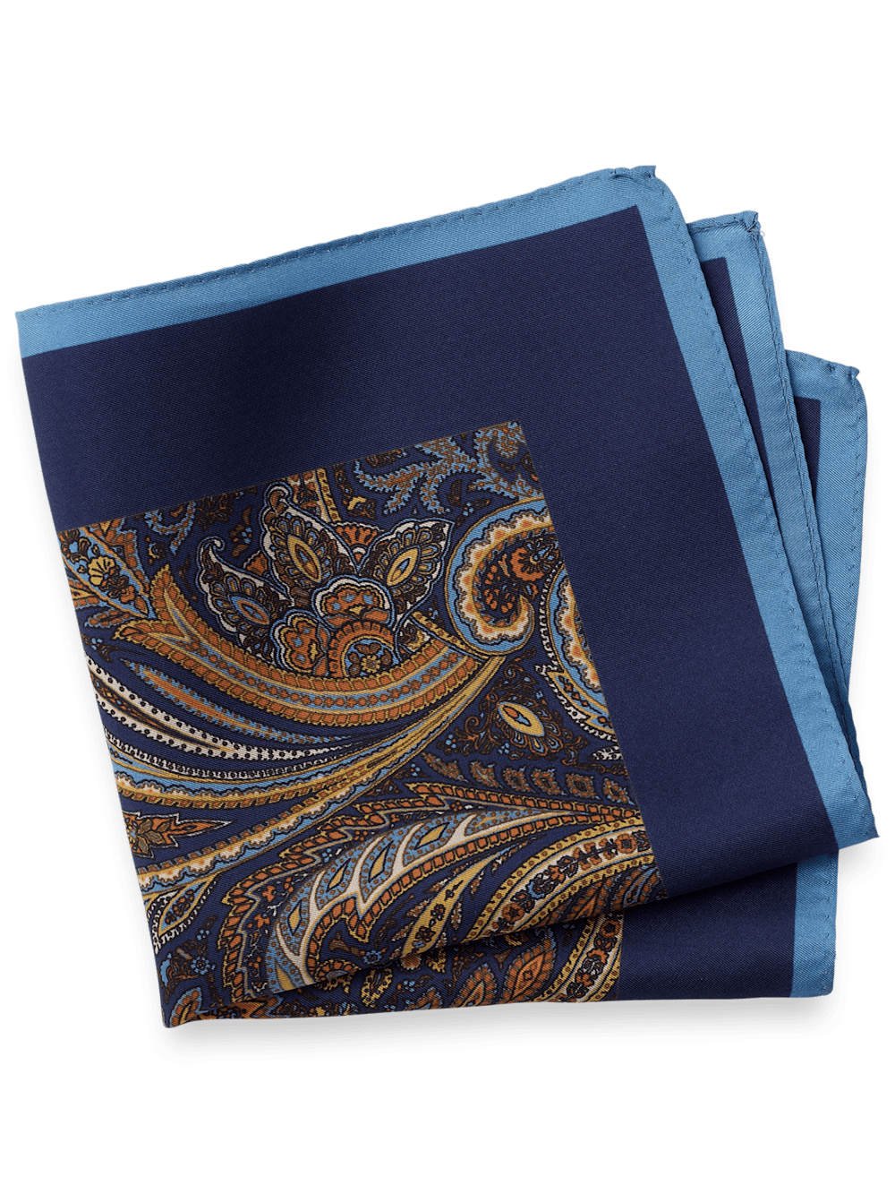 Product Image of Paisley Silk Pocket Square-Blue/Tan