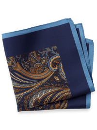 Paisley Silk Pocket Square - Blue/tan