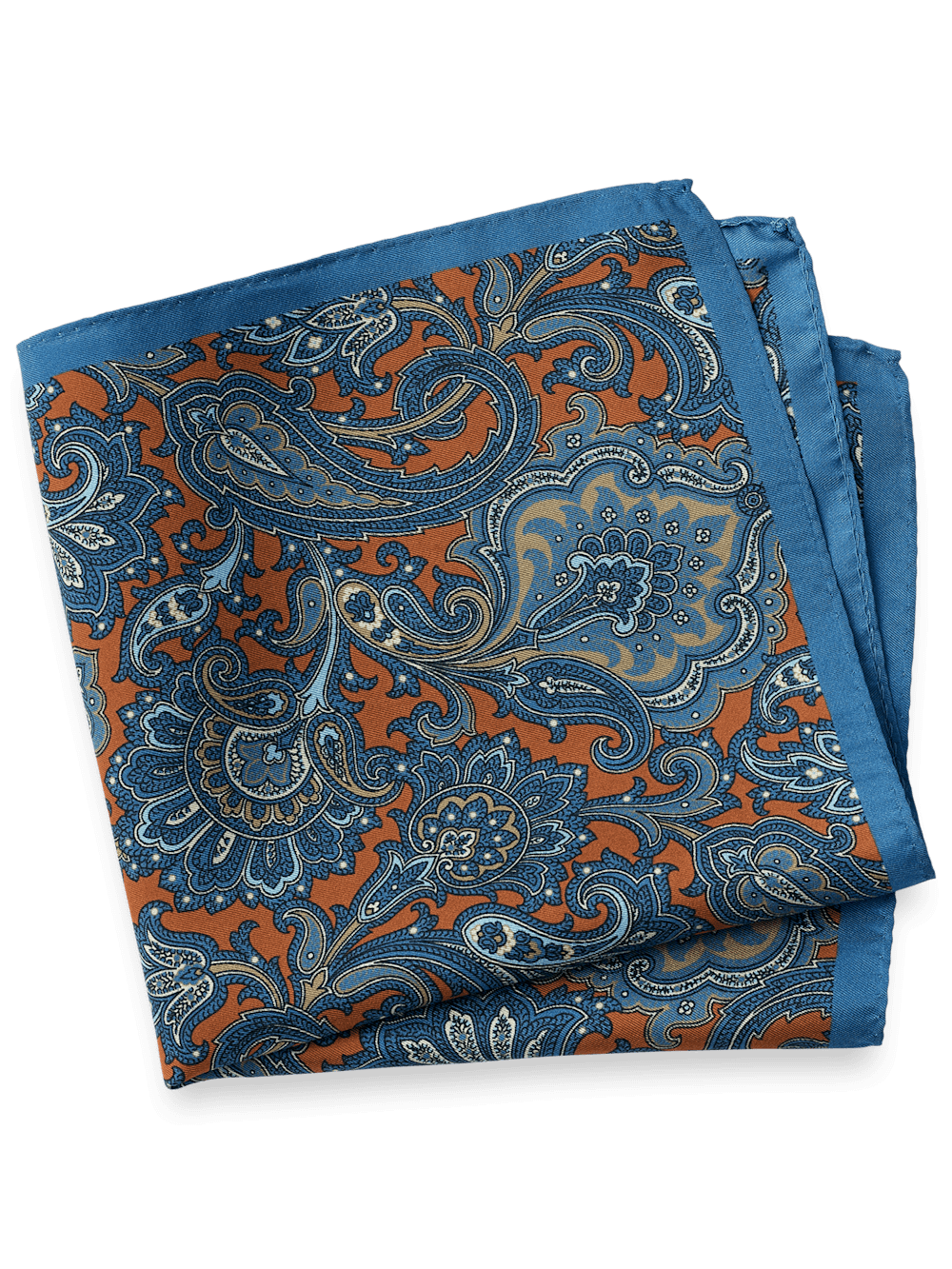 Product Image of Medallion Silk Pocket Square-Blue/Orange