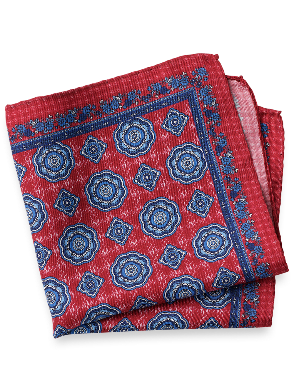 Product Image of Medallion Silk Pocket Square-Red/Blue