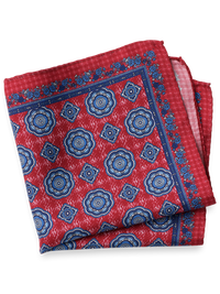 Medallion Silk Pocket Square - Red/blue