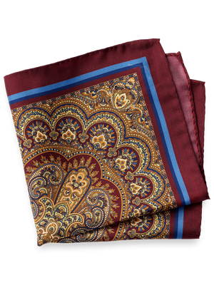 Medallion Silk Pocket Square - Burgundy Multi