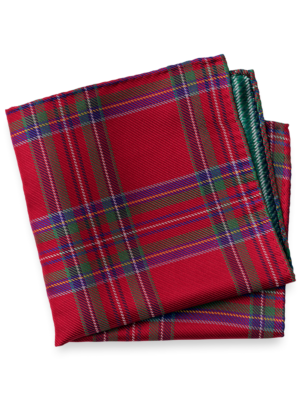 Product Image of Tartan Silk Pocket Square-Red Multi