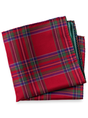 Tartan Silk Pocket Square - Red Multi