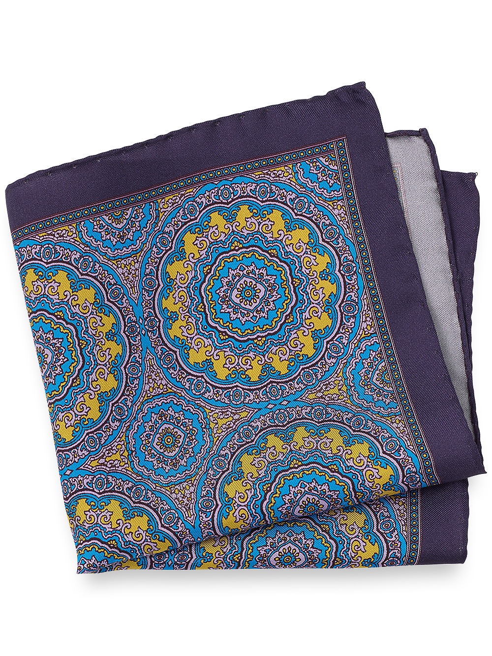 Product Image of Medallion Silk Pocket Square-Purple Multi