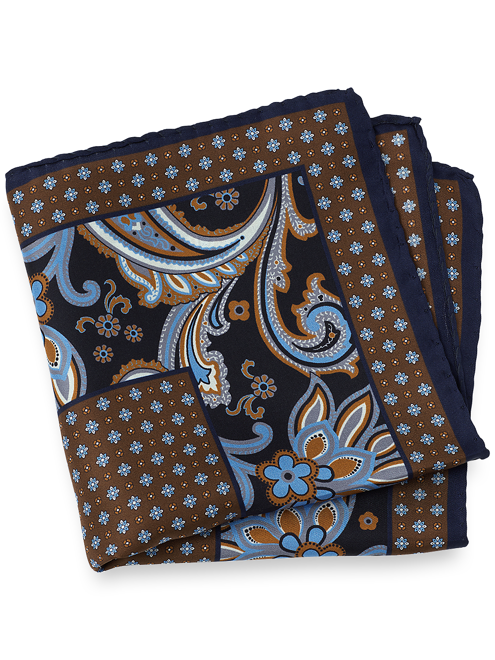 Product Image of Medallion Silk Pocket Square-Navy Multi