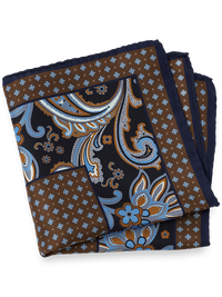 Medallion Silk Pocket Square - Navy Multi