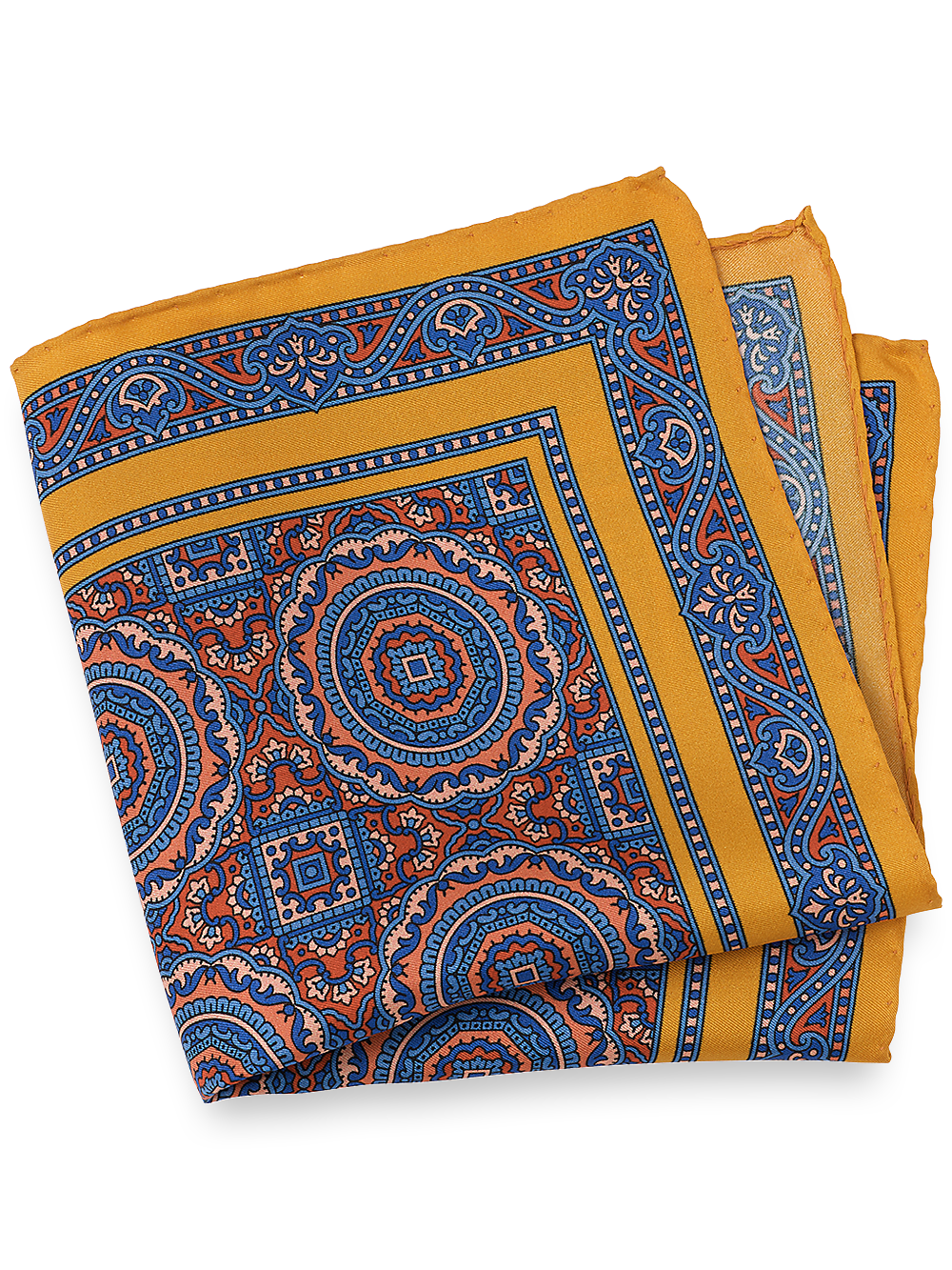 Product Image of Medallion Silk Pocket Square-Orange Multi