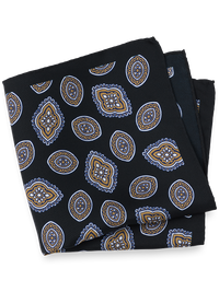 Medallion Silk Pocket Square - Grey/tan