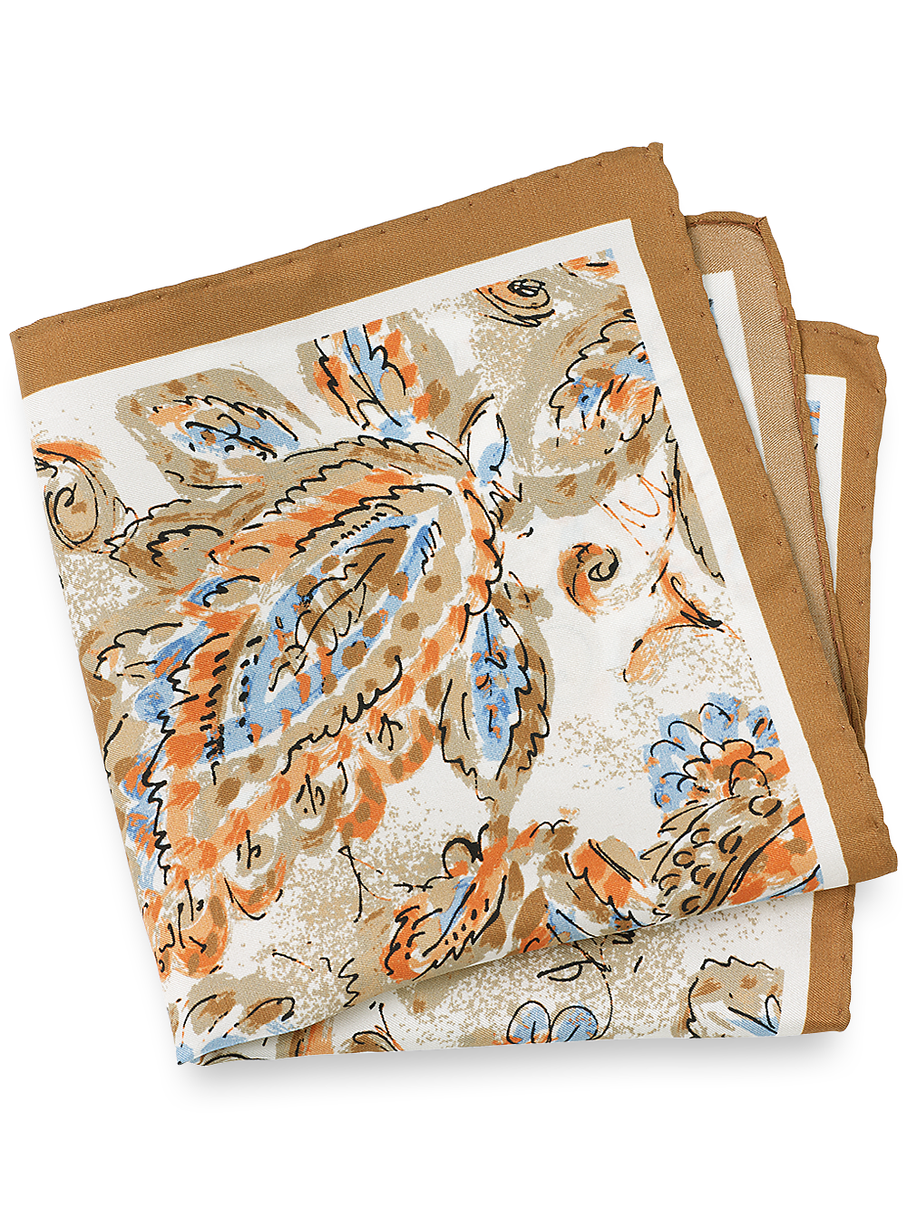 Product Image of Floral Silk Pocket Square-Tan Multi