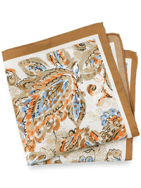 Floral Silk Pocket Square - Tan Multi