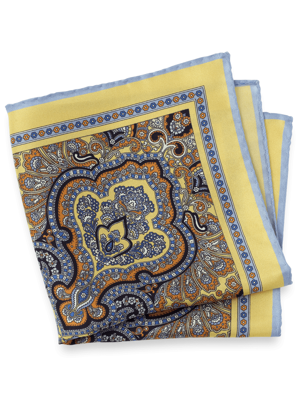 Product Image of Paisley Silk Pocket Square-Yellow/Blue