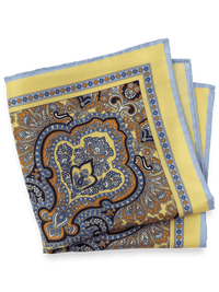 Paisley Silk Pocket Square - Yellow/blue