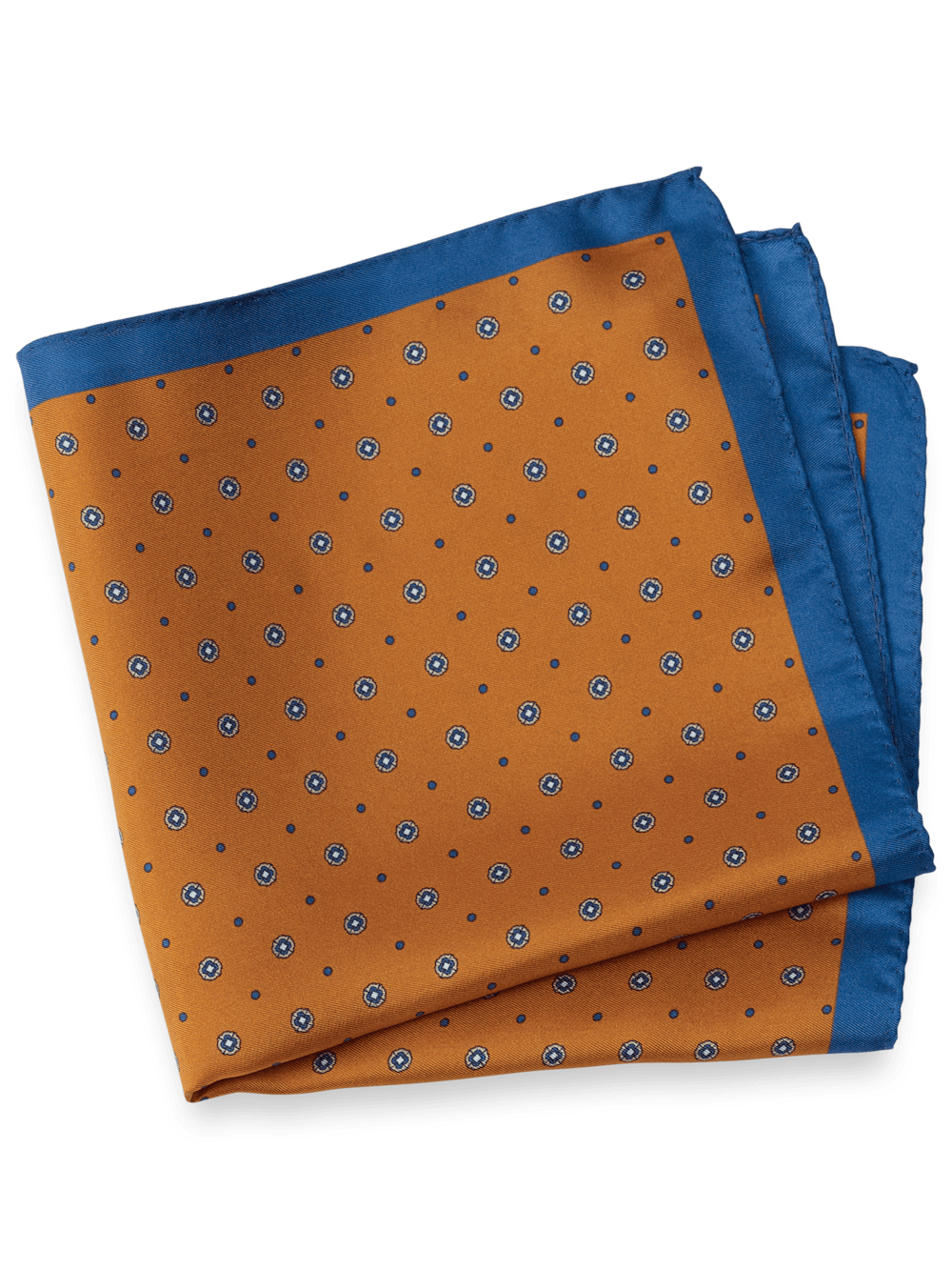 Product Image of Geometric Silk Pocket Square-Orange/Blue