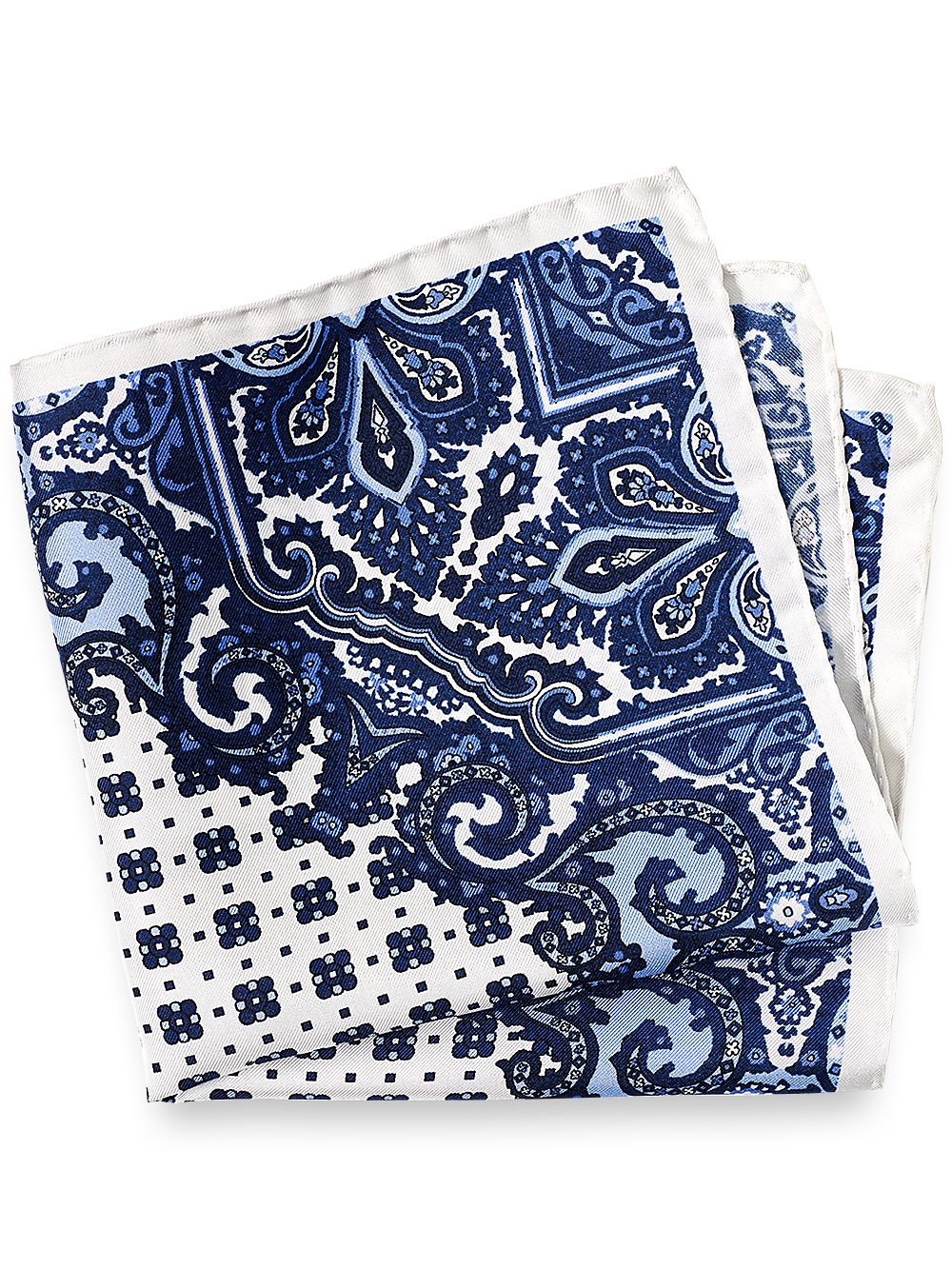 Product Image of Medallion Silk Pocket Square-Blue/White