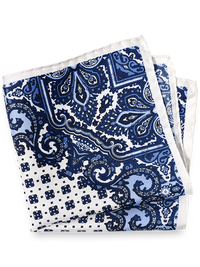 Medallion Silk Pocket Square - Blue/white