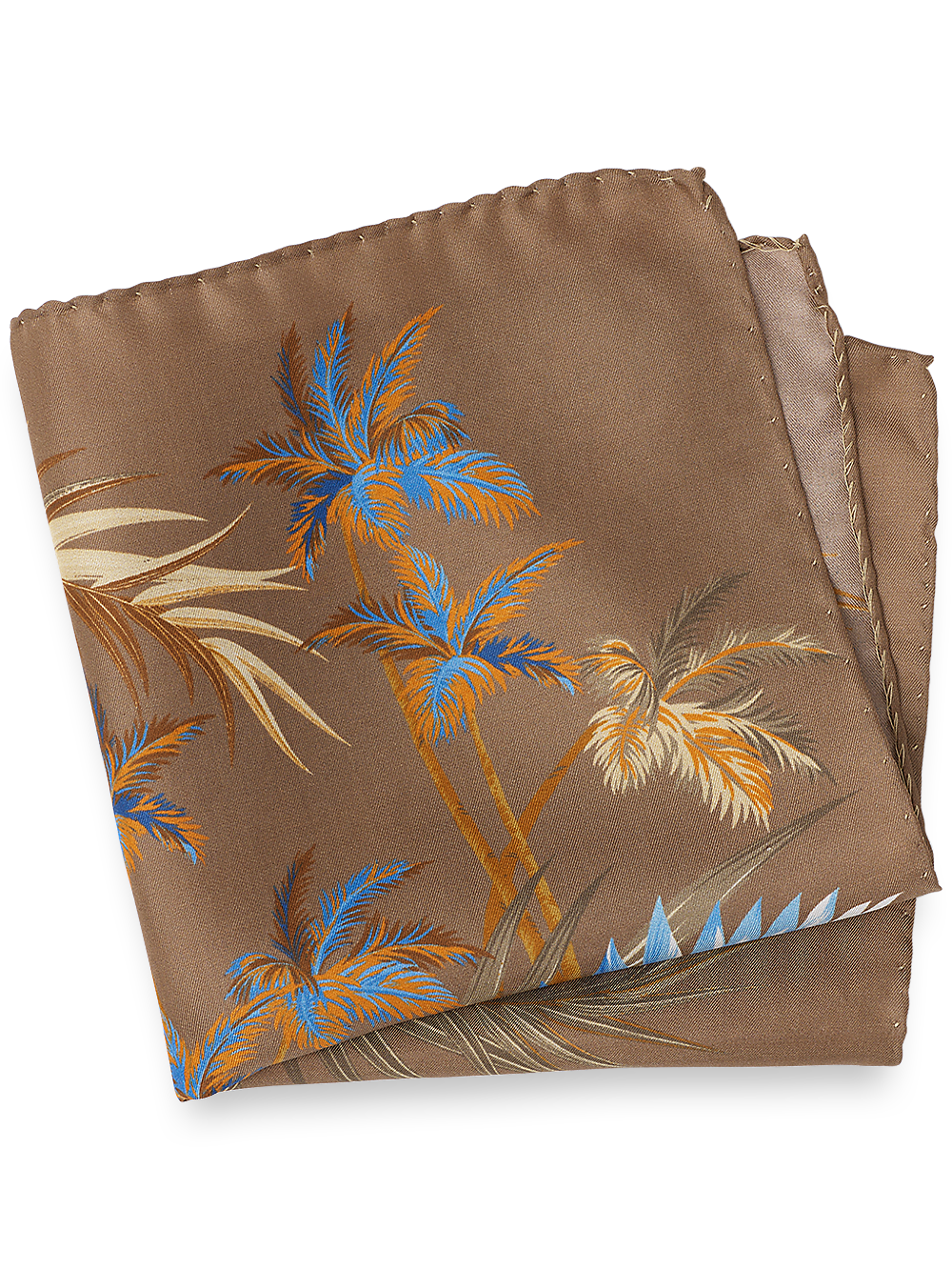 Product Image of Floral Silk Pocket Square-Tan/Blue